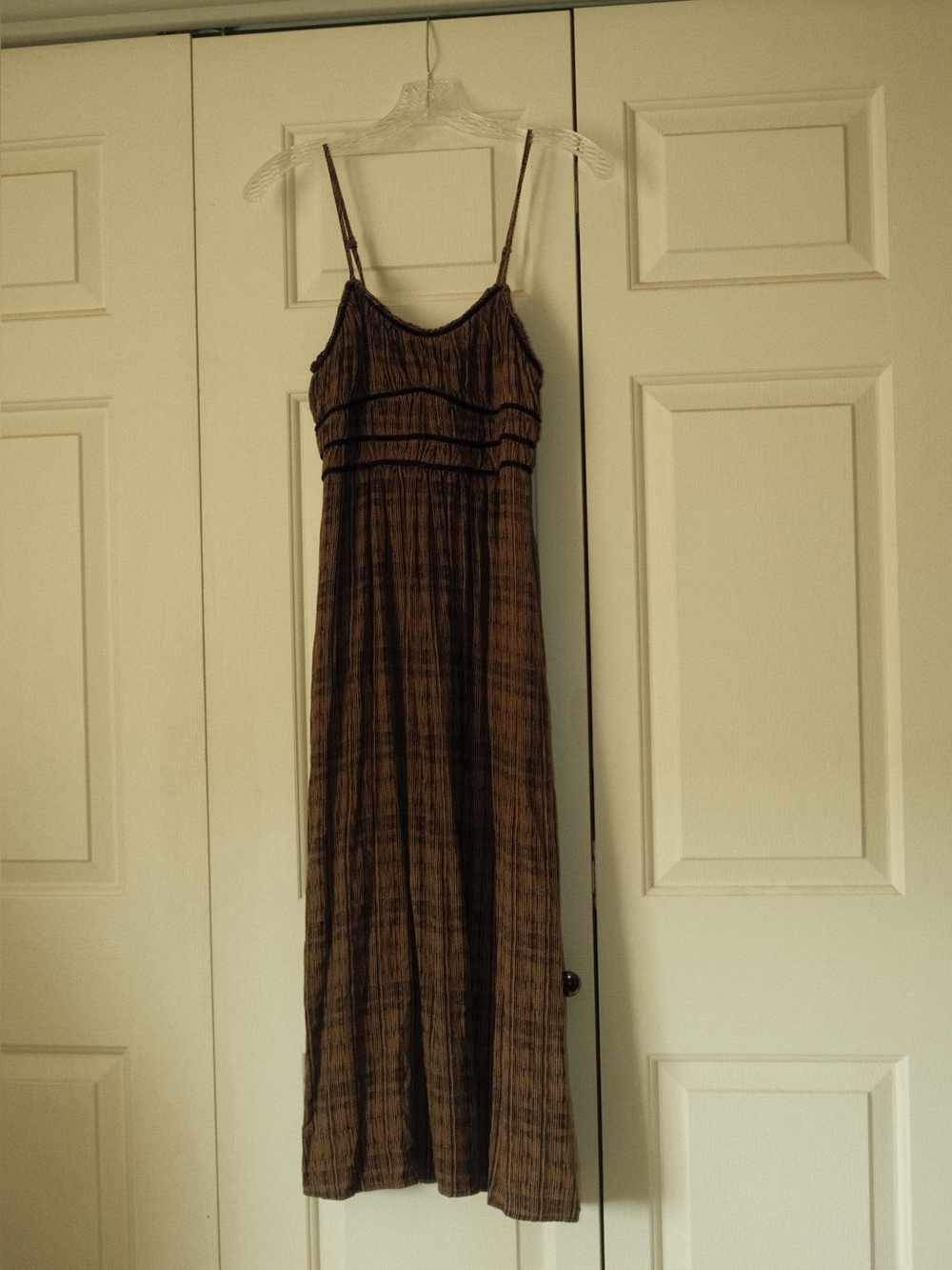 saltwater LUXE Brown Strappy Maxi Dress with Subtle Stripe